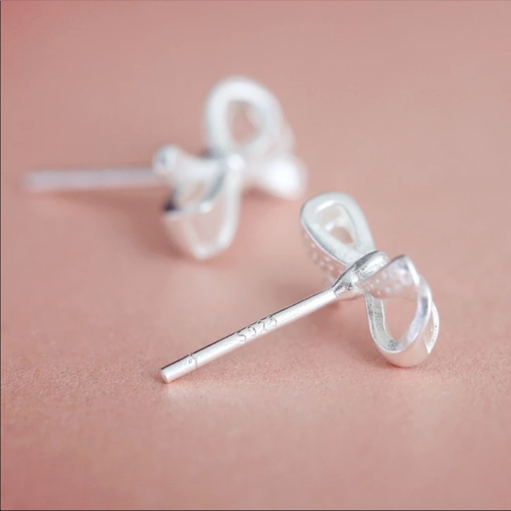 Sterling Silver 925 Bow Stud Earrings - Picture 2 of 4